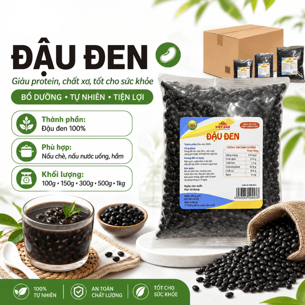 Đậu Đen Việt San Loại 1 150g/300g/500g - Hạt Chắc Mẩy, Ninh Nhanh Nhừ, Nấu Chè Giải Nhiệt