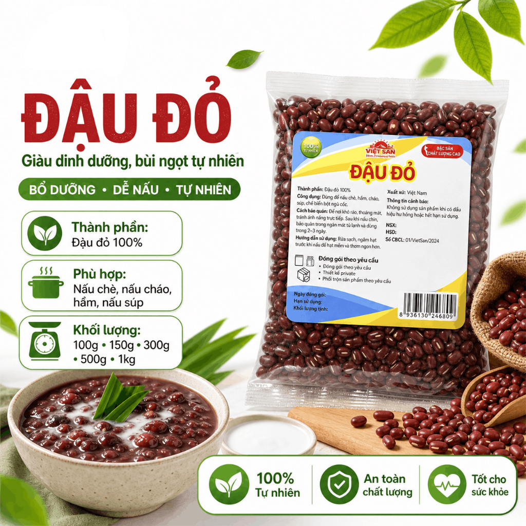 Đậu Đỏ Việt San 150g/300g/500g – Hạt Chắc Mẩy, Dễ Nấu, Thích Hợp Nấu Chè, Làm Bánh Nấu Xôi
