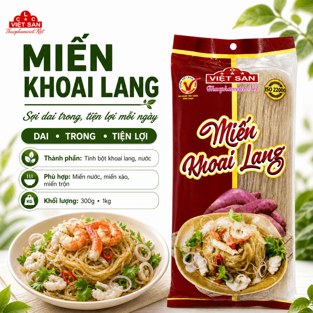 Miến Khoai Lang Việt San 300g - Miến Khoai Lang Dai Ngon Giàu Chất Xơ Eat Clean