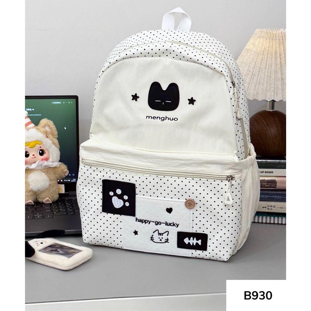 Balo đi học nữ phối màu Hàn Quốc style chấm bi dễ thương cho học sinh , sinh viên B930 gagastore