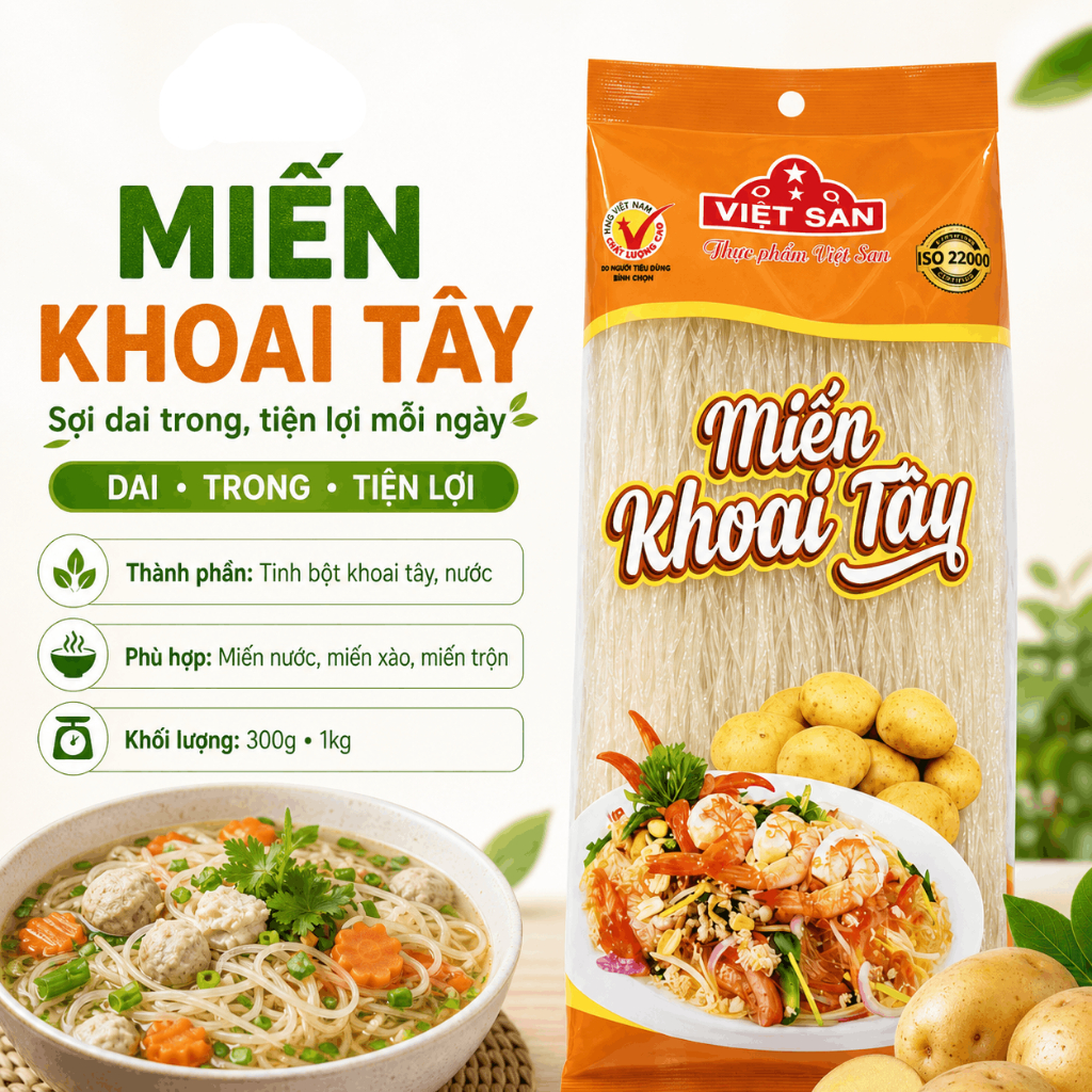 Miến Khoai Tây Việt San 300g - Sợi Vàng Dai Ngon Tự Nhiên Không Chất Tẩy Trắng