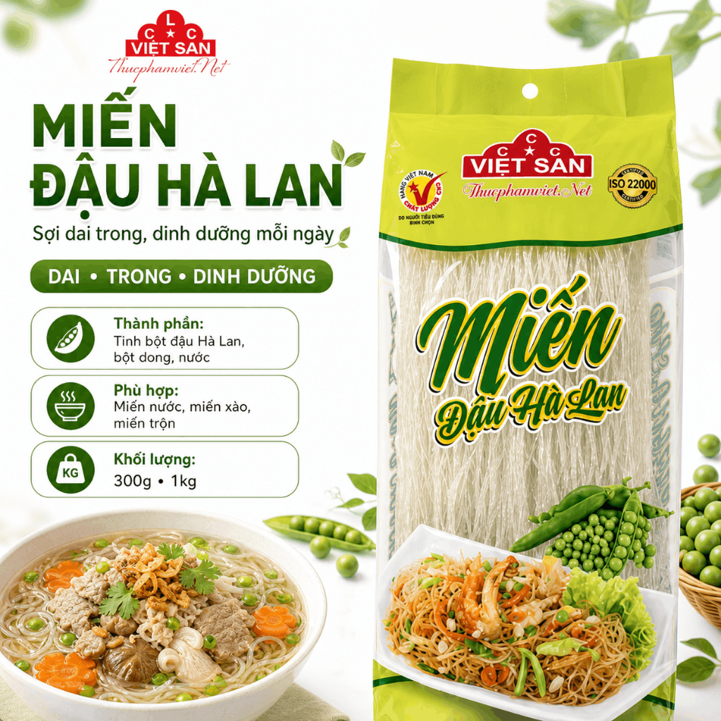 Miến Đậu Hà Lan Việt San 300g - Miến Khô Dai Ngon - Sợi Trong Dai Thanh Mát, Dinh Dưỡng