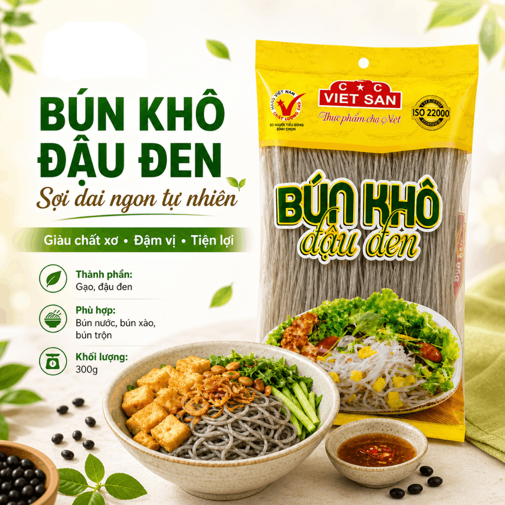 Bún Đậu Đen Việt San 300g - Sợi Dai Bùi Thanh Nhiệt, Hỗ Trợ Giảm Cân Eat Clean