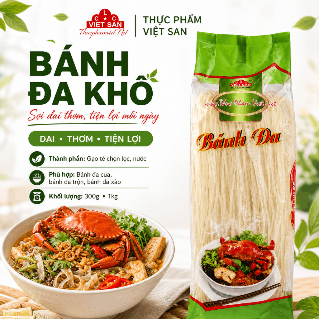 Bánh Đa Khô Sợi Trắng Việt San 300g - Sợi Dai Ngon Tự Nhiên Nấu Lẩu, Nấu Canh Tiện Lợi