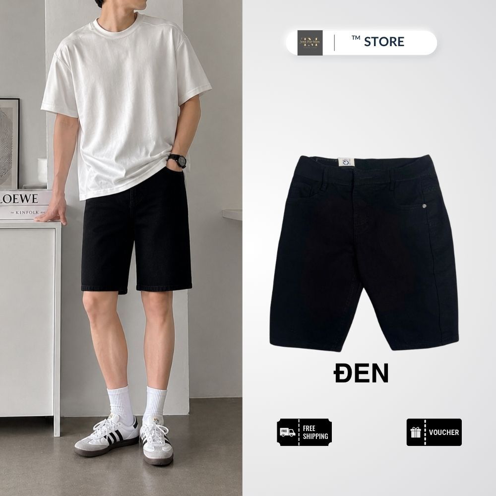 Quần Short Jean Nam màu đen co giãn Denim Cotton, phong cách trẻ trung | TM STORE
