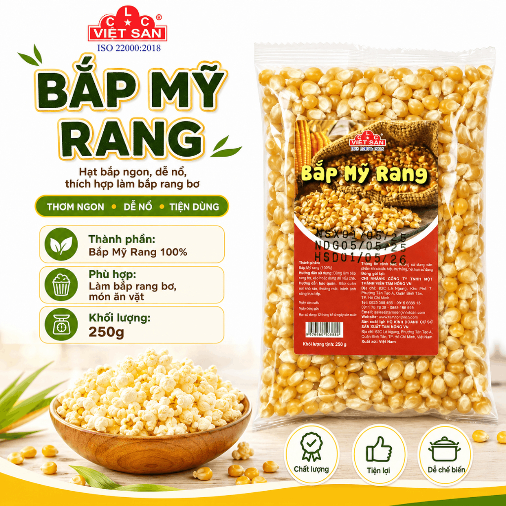 Bắp Mỹ Khô Việt San 250g/500g/1kg - Hạt Bắp Vàng Mẩy Sạch Sẻ Nấu Xôi Làm Bắp Rang Bơ Giòn Tan