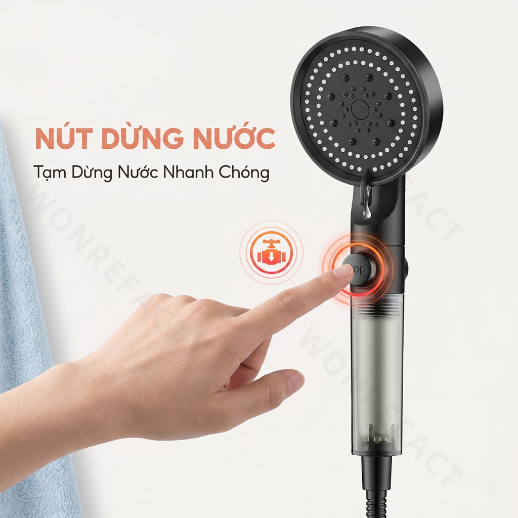 Vòi Hoa Sen Lọc Nước Sạch Clo Bảo Vệ Da 10 Chế Độ Massage Tăng Áp Mạnh Bát Sen Tắm Nhựa ABS Dày Có Nút Tạm Dừng
