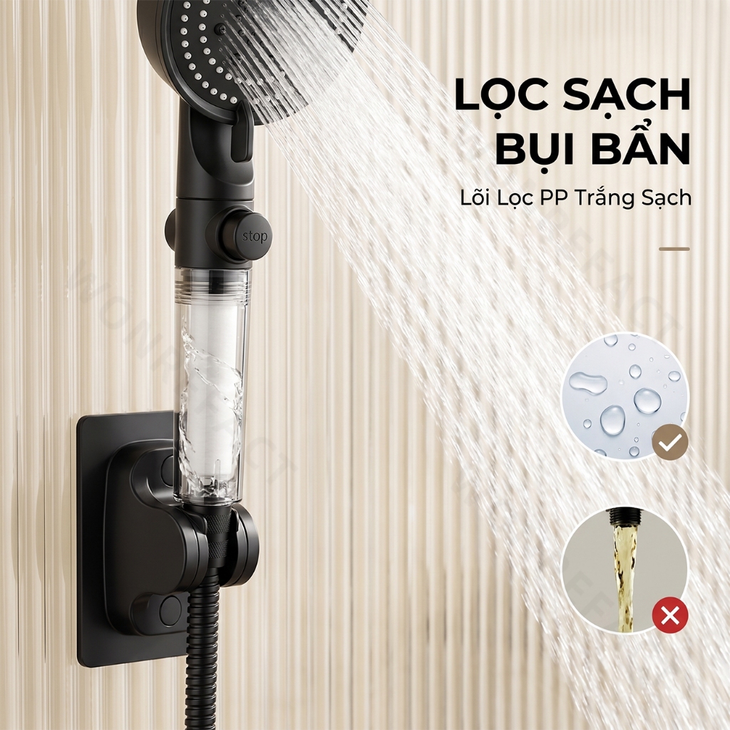 Vòi Hoa Sen Lọc Nước Sạch Clo Bảo Vệ Da 10 Chế Độ Massage Tăng Áp Mạnh Bát Sen Tắm Nhựa ABS Dày Có Nút Tạm Dừng