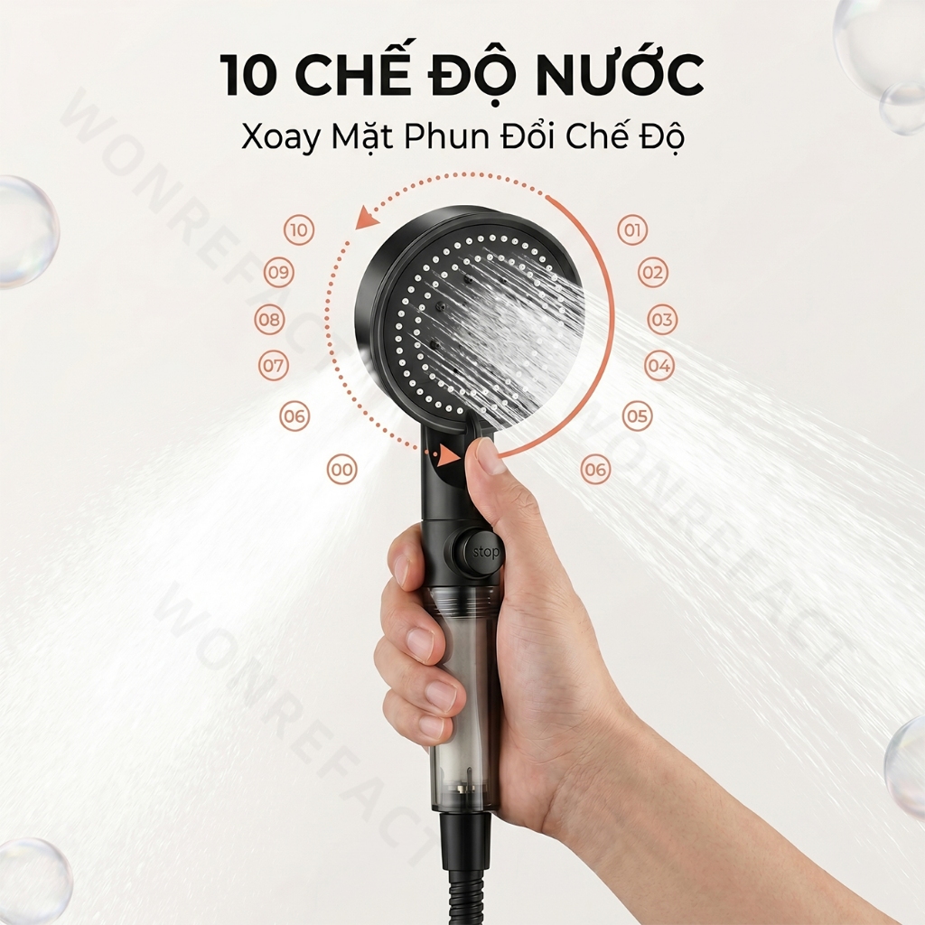 Vòi Hoa Sen Lọc Nước Sạch Clo Bảo Vệ Da 10 Chế Độ Massage Tăng Áp Mạnh Bát Sen Tắm Nhựa ABS Dày Có Nút Tạm Dừng