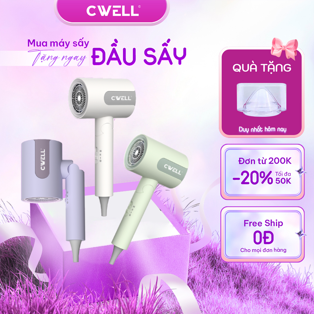 Máy sấy tóc gấp gọn thế hệ mới CWELL C15, công suất 1500W, 3 chế độ sấy ...