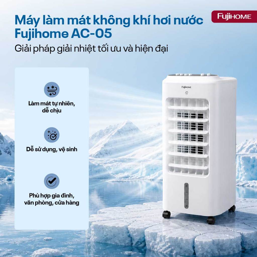 Quạt làm mát hơi nước tiết kiệm điện Nhập Khẩu FUJIHOME AC-05 lọc bụi, quạt điện phun sương