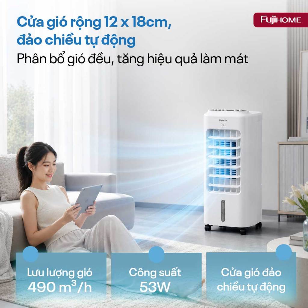 Quạt làm mát hơi nước tiết kiệm điện Nhập Khẩu FUJIHOME AC-05 lọc bụi, quạt điện phun sương