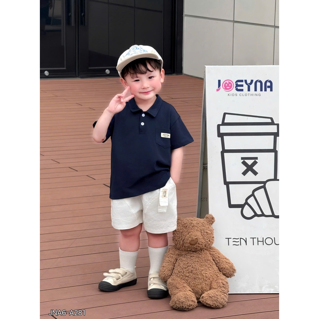 Áo polo cộc tay Joeyna A281 phối túi cho bé 8-24kg