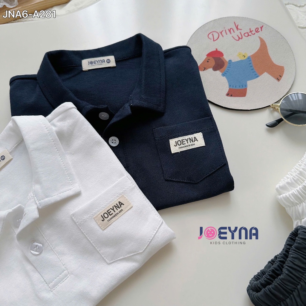 Áo polo cộc tay Joeyna A281 phối túi cho bé 8-24kg
