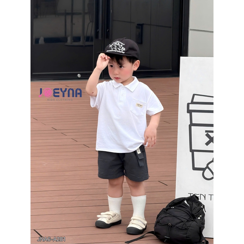 Áo polo cộc tay Joeyna A281 phối túi cho bé 8-24kg