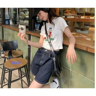Quần short jeans 1 cúc nữ lưng cao form suông basic Yến Tee #8498