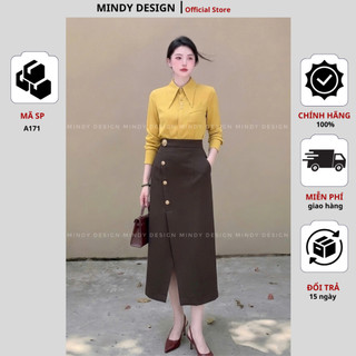 V105 - Chân Váy Chữ A Dáng Dài Xẻ Tà Trước MindyDesign - Chân Váy Công Sở Cạp Cao Tôn Dáng, Chất Vải Cao Cấp Không Nhăn