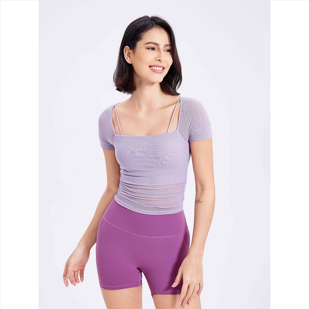 【Fumeng】áo tập gym nữ mang lưới thoáng khí thấm mồ hôi nhanh cho yoga chạy bộ