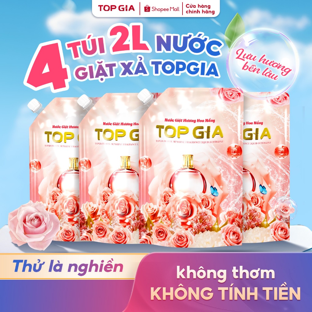 Nước Giặt Xả TopGia Hương Hoa Nắng Dịu Nhẹ Đánh Bay Vết Bẩn Lưu Hương 72H
