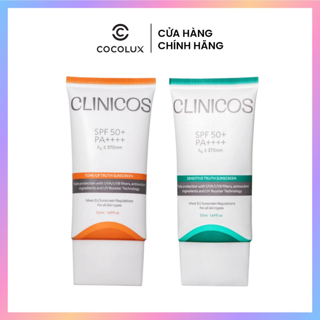 Kem Chống Nắng Clinicos Tone - Up Truth Sunscreen Nâng Tone và Sentitive Truth Sunscreen SPF 50+ PA++++ 50ml