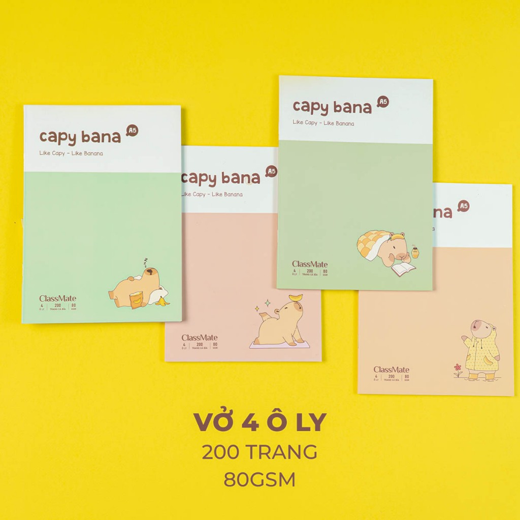 [Tặng Bút] Combo 5/10 Tập Học Sinh Miền Nam A5 CapyBana Classmate Bìa Chống Nước, Tập 4 Ô Ly 2x2mm, 80gsm, 96/200 Trang