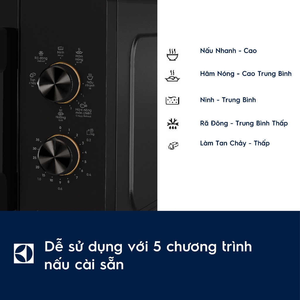 Lò vi sóng để bàn Electrolux UltimateTaste 300 20L - EMM20K22B - 5 mức công suất