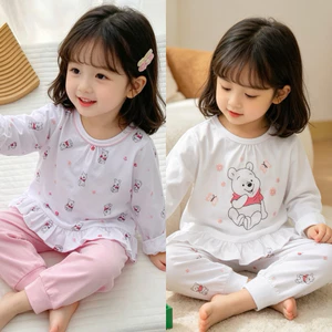 Set bộ quần áo cotton bé gái C6017 in hình gấu cute 2-7 tuổi 2 màu đồ trẻ em mặc thu đông