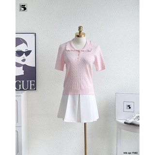 Áo Polo Nữ Twentyfive Chất Liệu Dệt Kim, Thiết Kế Vặn Thừng, Cổ Sen Phối Ren Tinh Tế 7183
