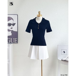 Áo Polo Nữ Twentyfive Chất Liệu Dệt Kim, Thiết Kế Vặn Thừng, Cổ Sen Phối Ren Tinh Tế 7183
