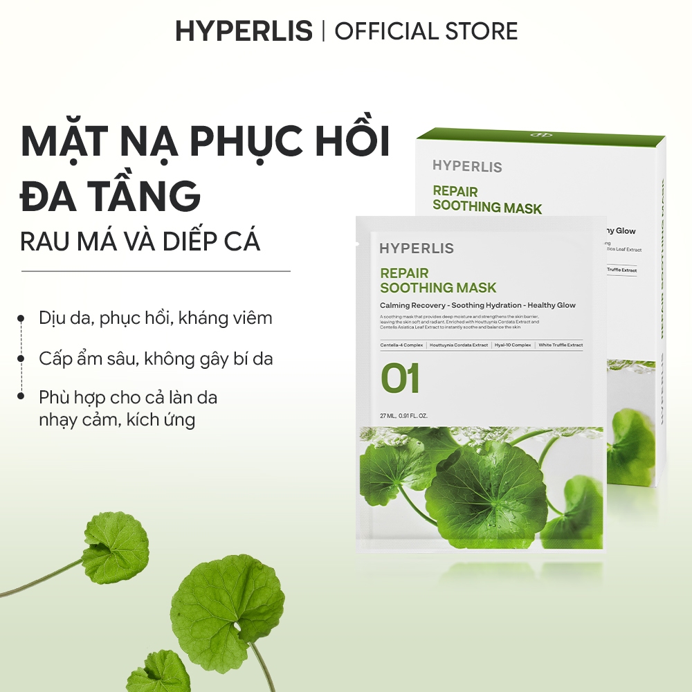Mặt Nạ Phục Hồi HYPERLIS REPAIR SOOTHING MASK Cica & Heartleaf Exosome Làm Dịu & Cấp Ẩm