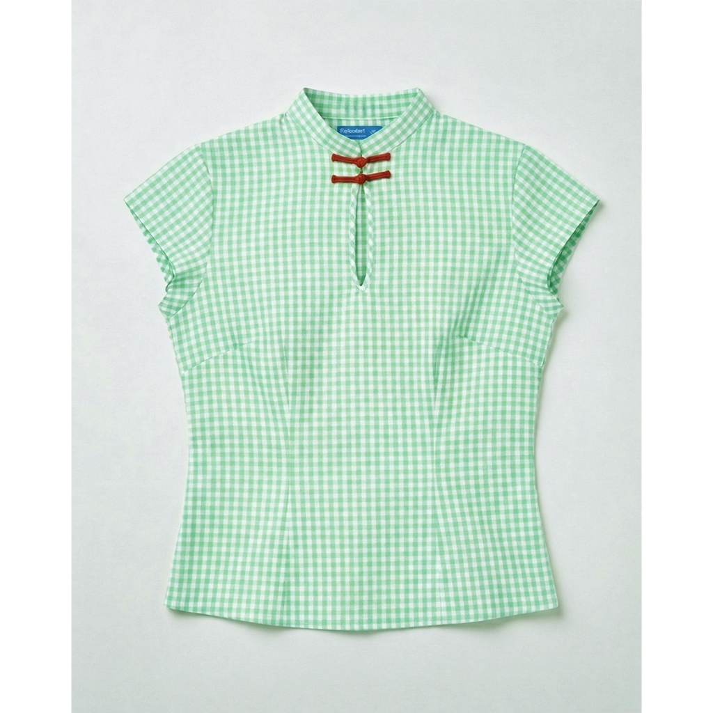 TheBlueTshirt - Áo kiểu sọc caro cổ tàu cách điệu thanh lịch cho nữ - Jade Top