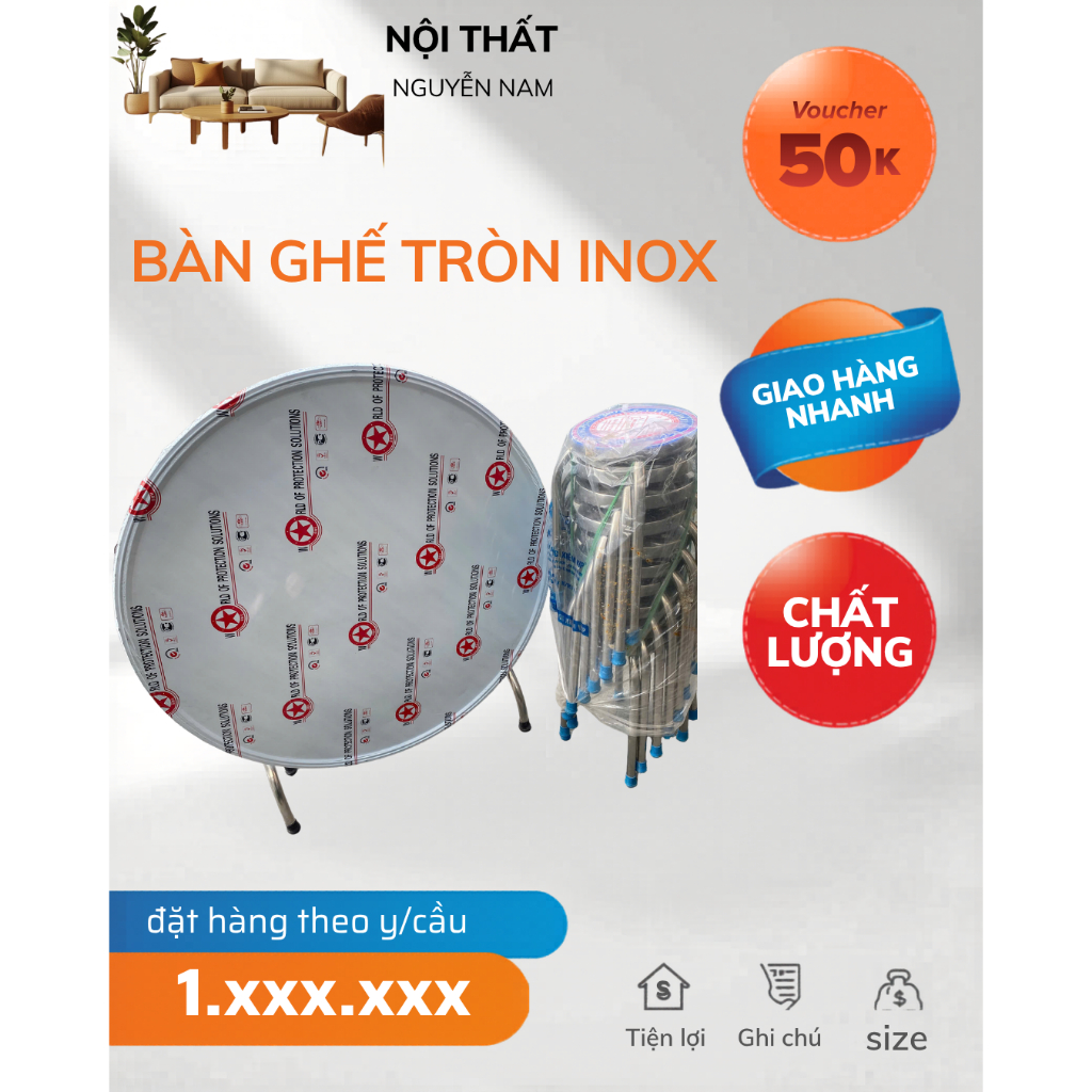 Bàn Tròn Inox Gấp Gọn - Tiện Lợi - Chính Hãng Thành Nam - Inox 201 Không Gỉ - Chịu Lực Tốt