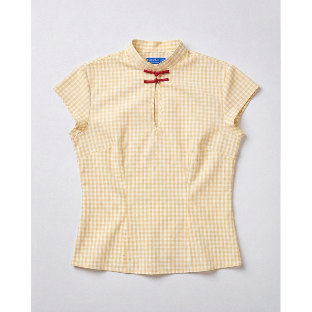 TheBlueTshirt - Áo kiểu sọc caro cổ tàu cách điệu thanh lịch cho nữ - Jade Top