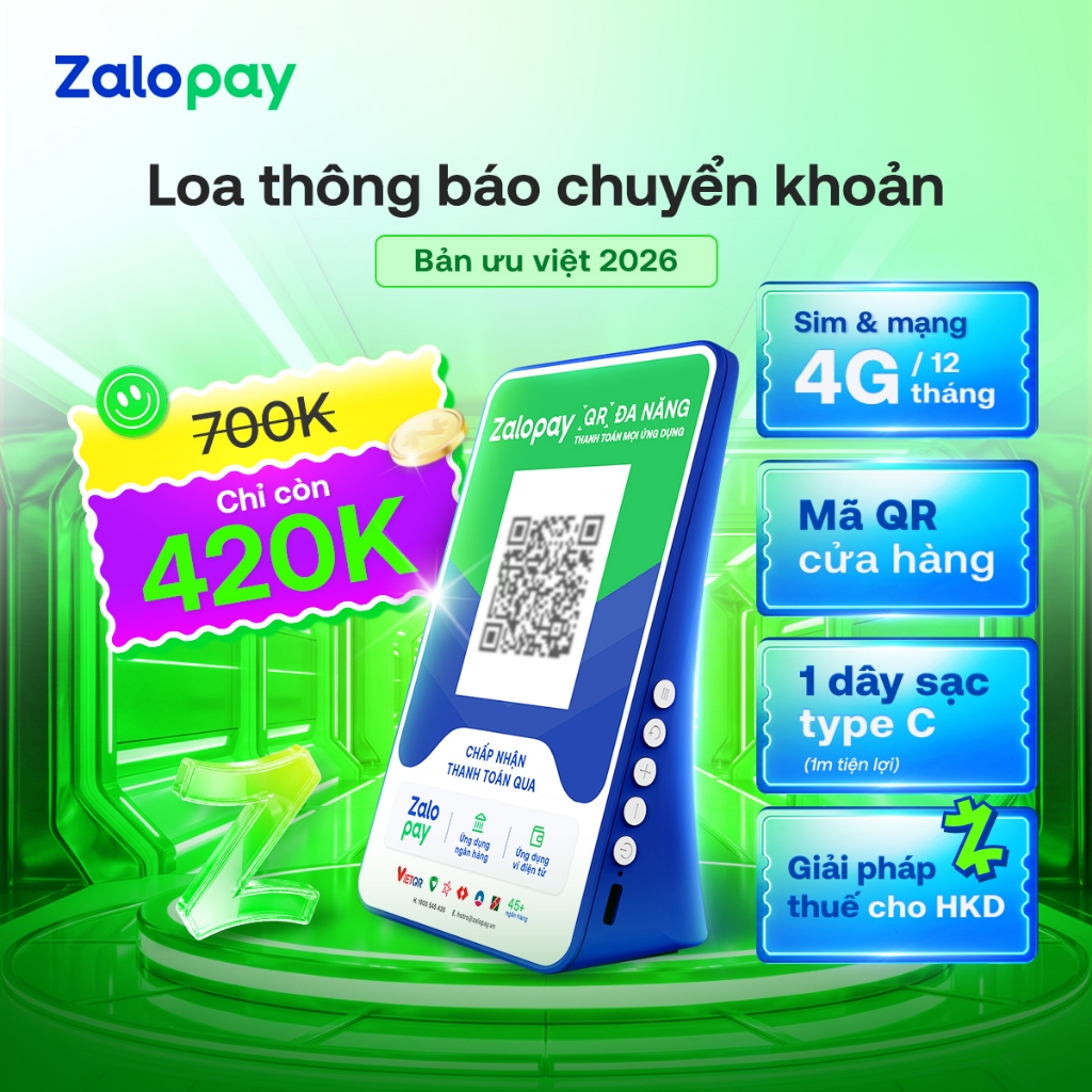 [Chính Hãng] Loa Thông Báo Chuyển Khoản - Zalopay Box V4 Bản Ưu Việt - Tặng Sim 4G Free Data 1 Năm