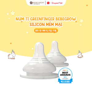 Núm ti Greenfinger Bebegrow Hàn Quốc mềm mại 2 van thoát khí bé bú bình sữa thoải mái SS/S/M/L/LL/3L