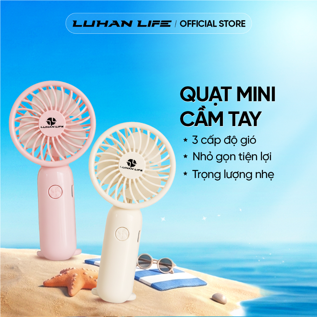 Quạt Cầm Tay sò lạnh Mini Tích Điện LUHAN LIFE , Quạt Tích Điện 3 Chế Độ Gió, Sạc Type C Tiện Lợi