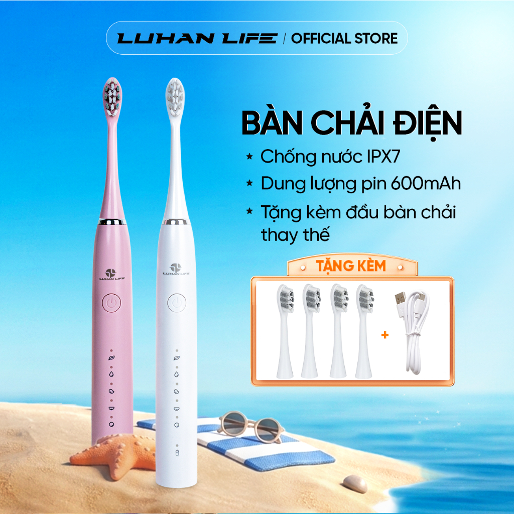 Bàn Chải Điện Người Lớn 5 Chế Độ LUHAN LIFE , Bàn Chải Đánh Răng Điện Thông Minh Sóng Âm Sonic IPX7