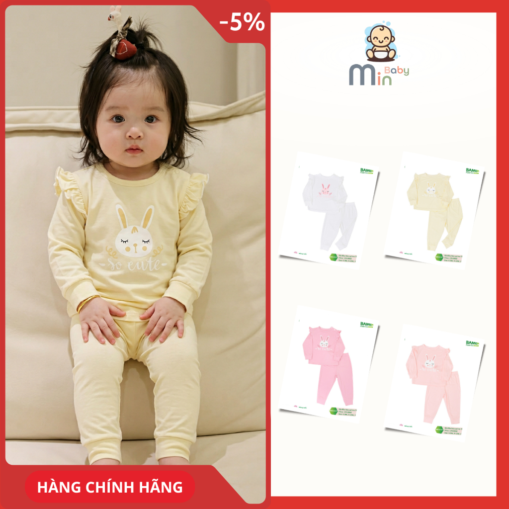 Đồ Bộ Dài Tay Bé Gái  Vai Bèo Cánh Tiên Vải Sợi Tre Mềm Mịn Và Co Dãn - Hàng Chính Hãng AMI0197