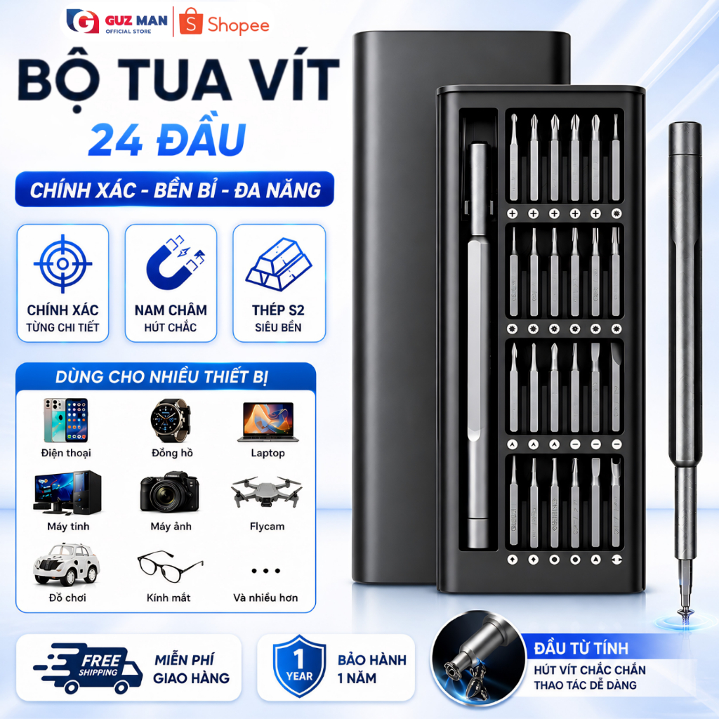 Bộ Tua Vít Đa Năng Mini 24 Đầu Nhỏ, Sửa Điện Thoại, Mở Laptop, Mắt Kính, Đồng Hồ, Thiết Bị Điện Tử