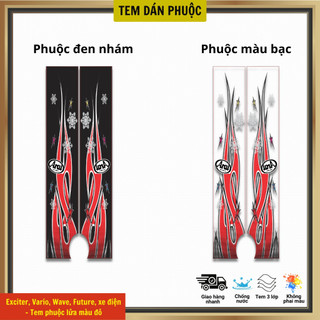 Tem dán phuộc xe điện, Exciter, Vario, Wave, Future - Mẫu tem LỬA sử dụng decal 3 lớp bề màu