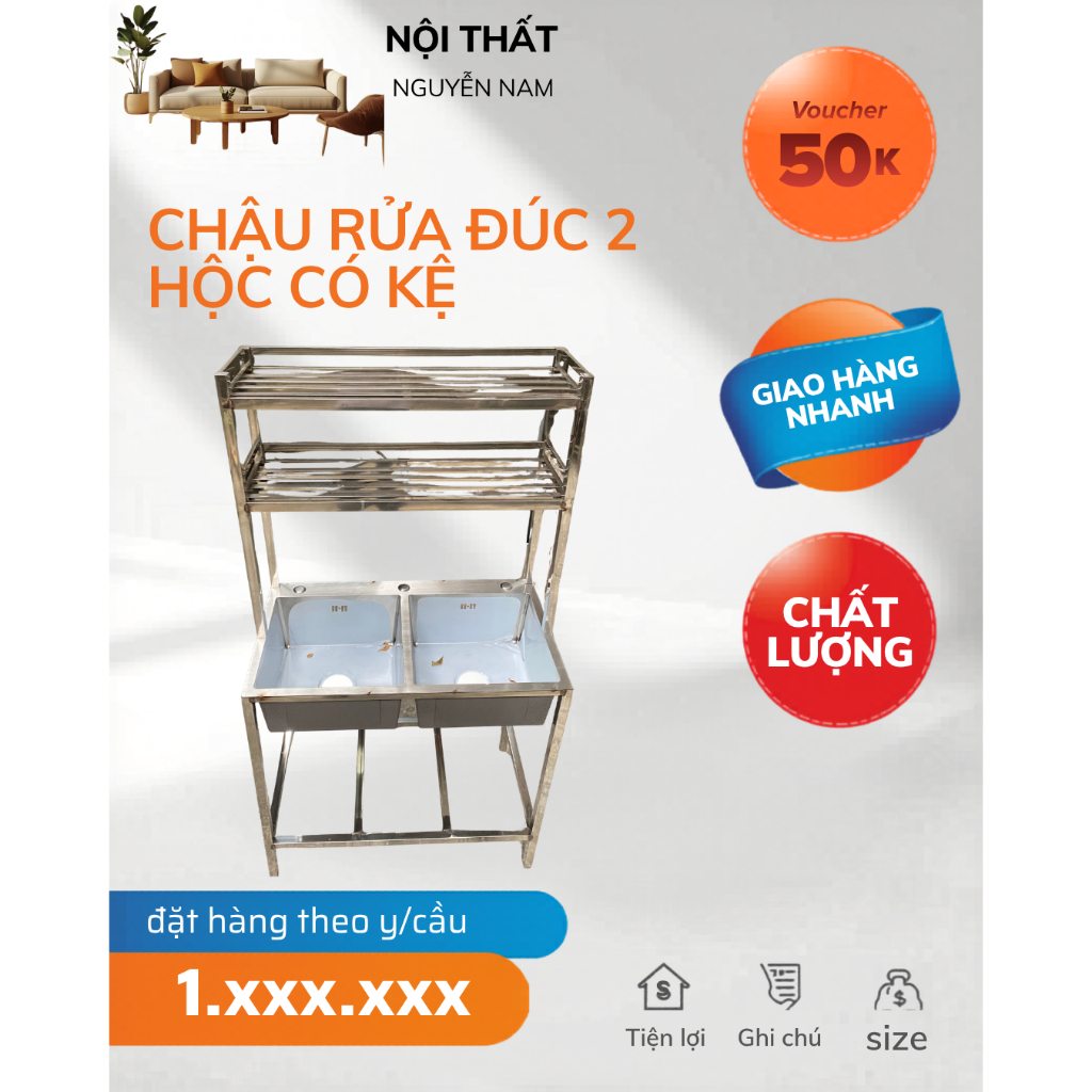 CHẬU RỬA INOX 304  (combo đầy đủ)