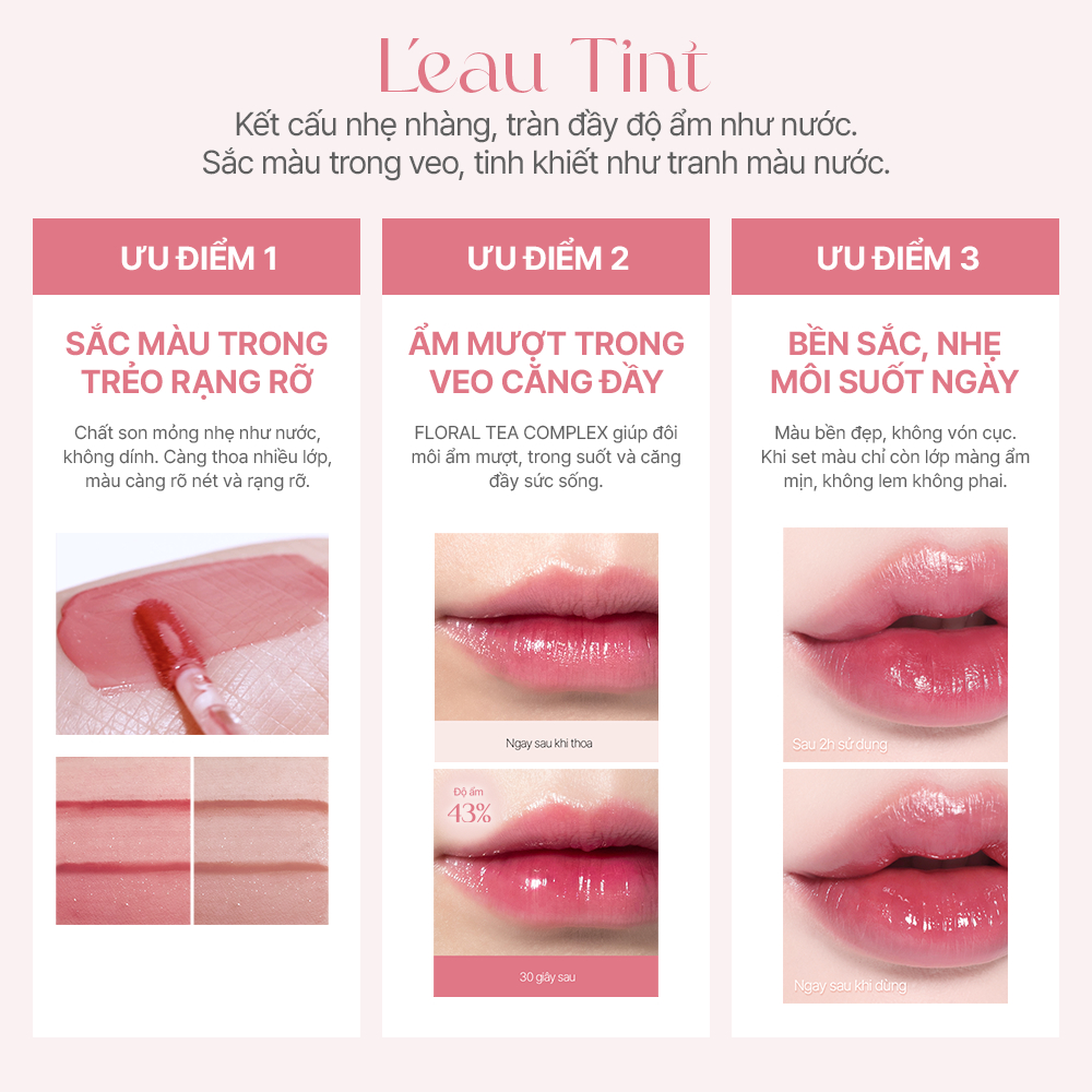 Son tint bóng lâu trôi, dưỡng ẩm, màu trong veo BBIA L'eau Tint 4.5g