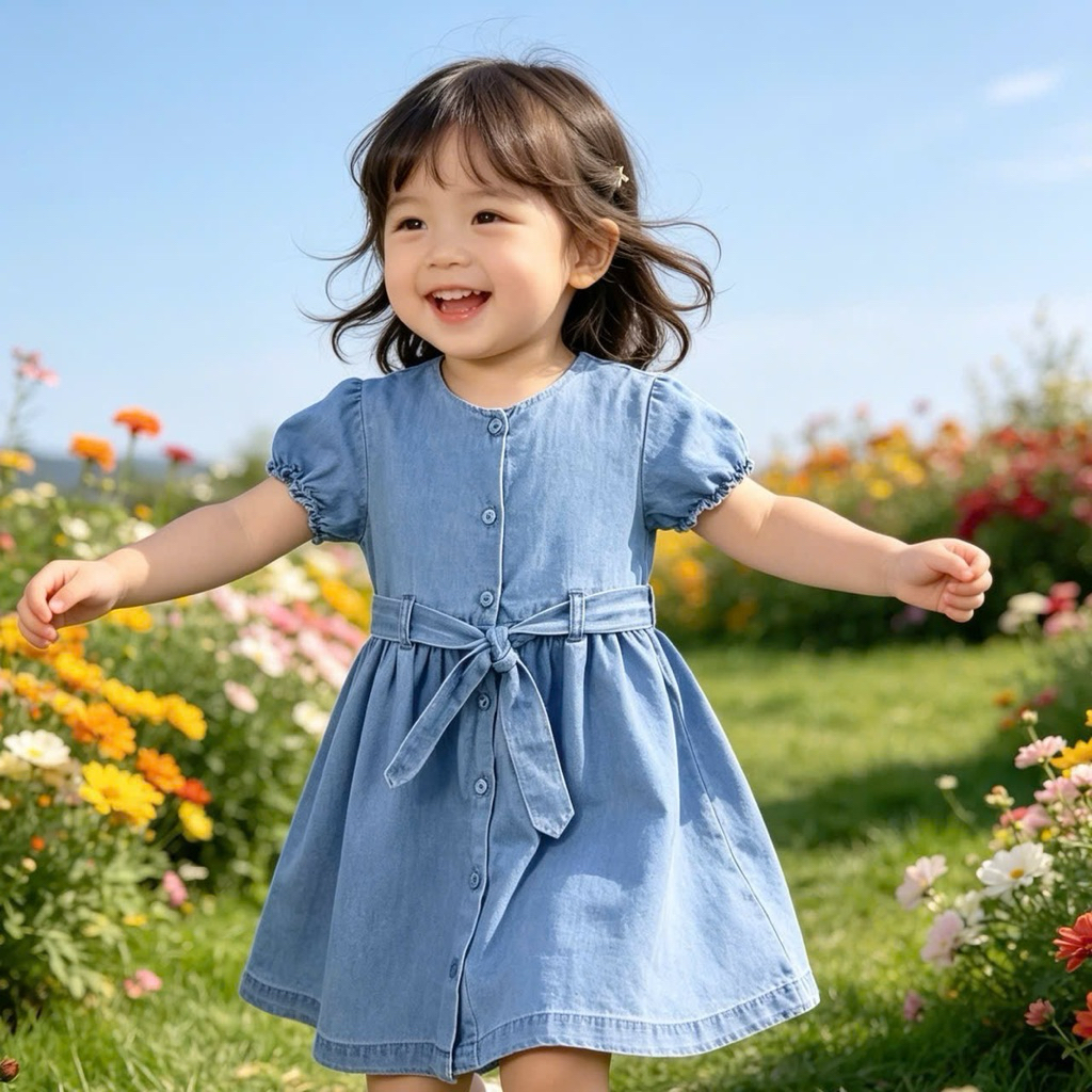 [SALE LỖI NHẸ] Váy jean bé gái sơ sinh 0794L xuất dư, đầm jean trẻ em nữ size 3-9M (2-8kg)