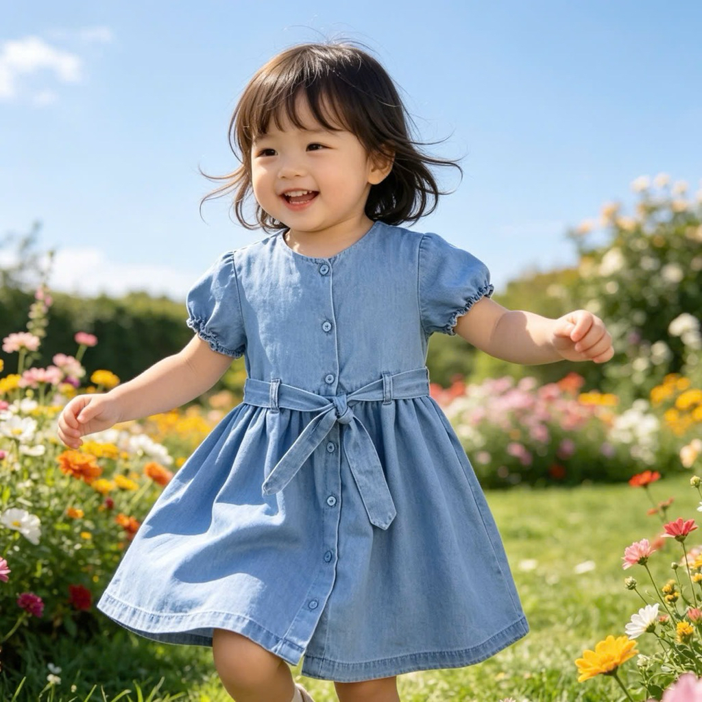 [SALE LỖI NHẸ] Váy jean bé gái sơ sinh 0794L xuất dư, đầm jean trẻ em nữ size 3-9M (2-8kg)