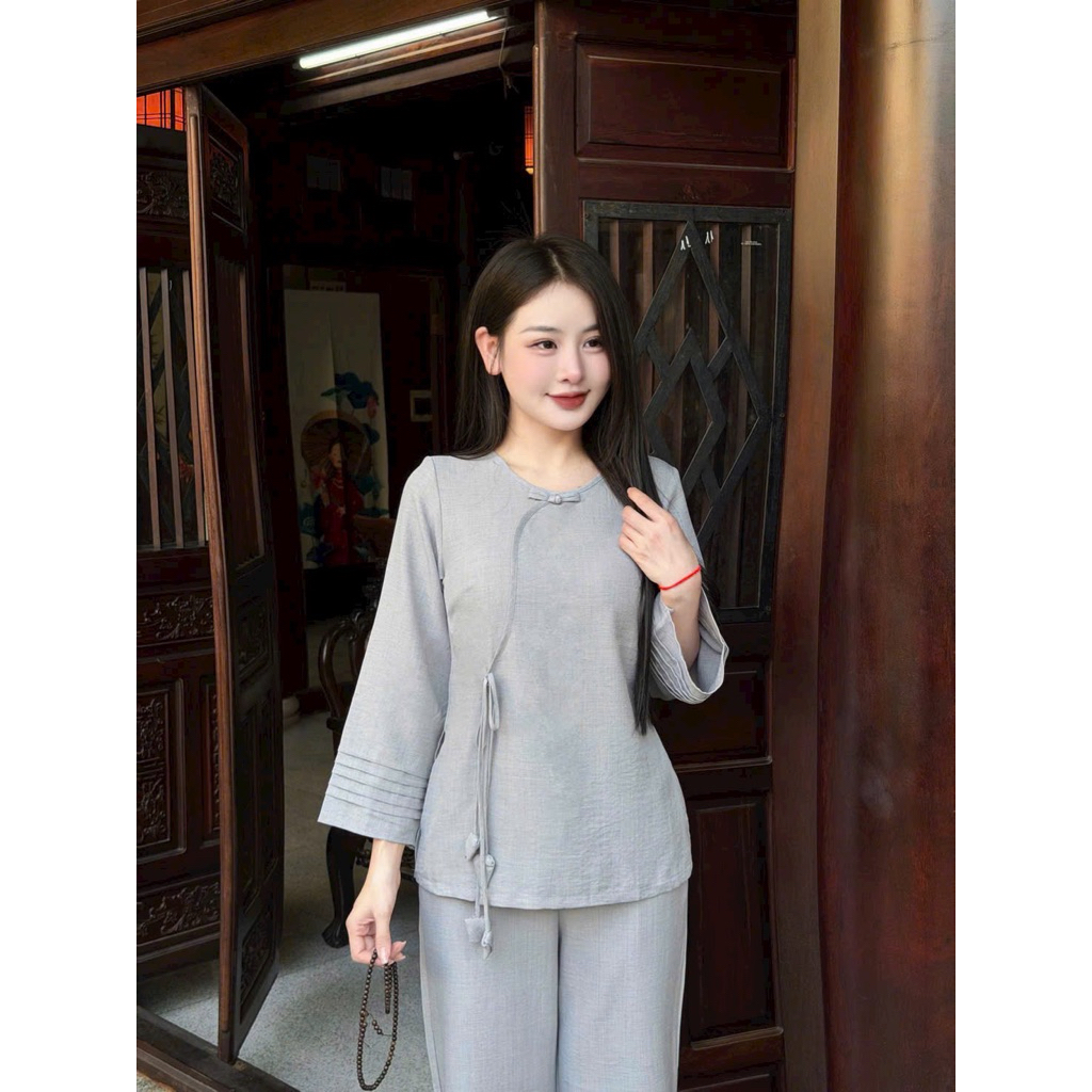 Bộ pháp phục lien tơ đũi tầng tiểu thư thanh lịch, đơn giản | Đồ Lam An Nhiên