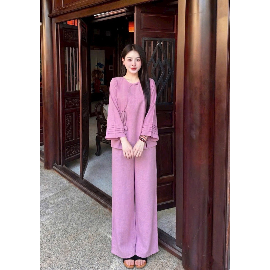 Bộ pháp phục lien tơ đũi tầng tiểu thư thanh lịch, đơn giản | Đồ Lam An Nhiên