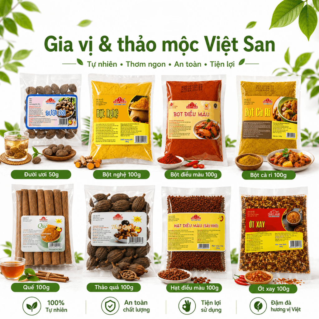 Gia Vị Thảo Mộc Việt San 100g - Điều Màu Ớt Khô Xay Thảo Quả