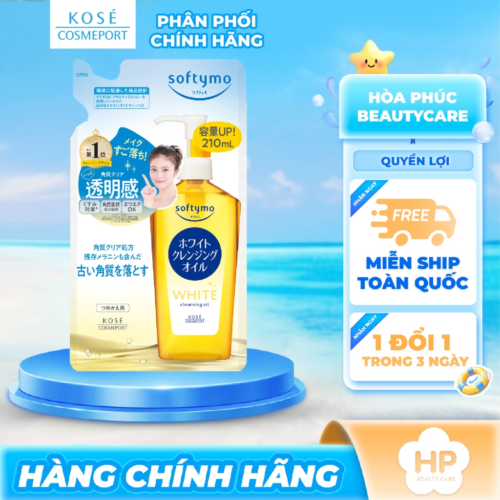 Dầu Tẩy Trang Giúp Dưỡng Sáng Da Kosé Softymo White Cleansing Oil (Túi Refill 210mL)
