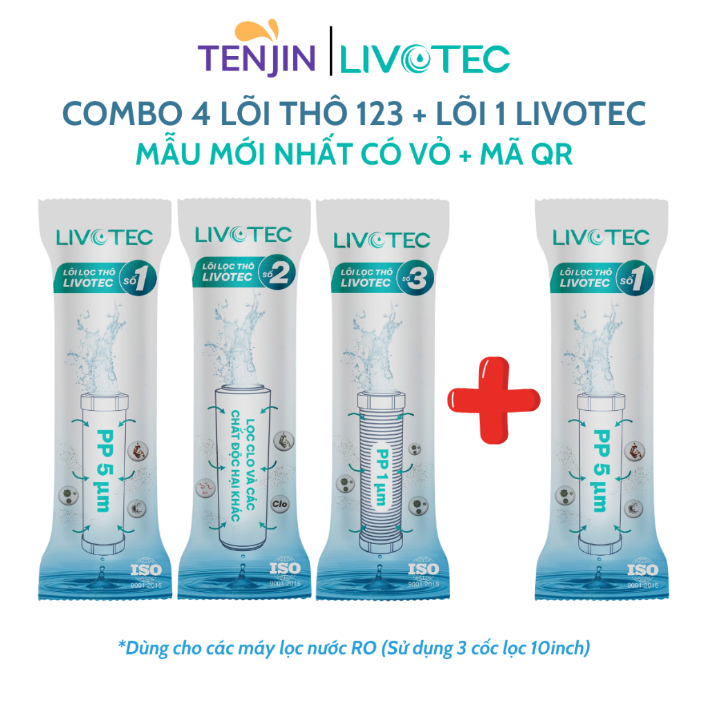 Combo 5 Lõi Lọc Thô LIVOTEC Gồm 2 Lõi Số 1 + 1 Bộ 123 Có Mã QR Kiểm Tra Chính Hãng Thay Thế Được Cho Các Máy Lọc Nước RO