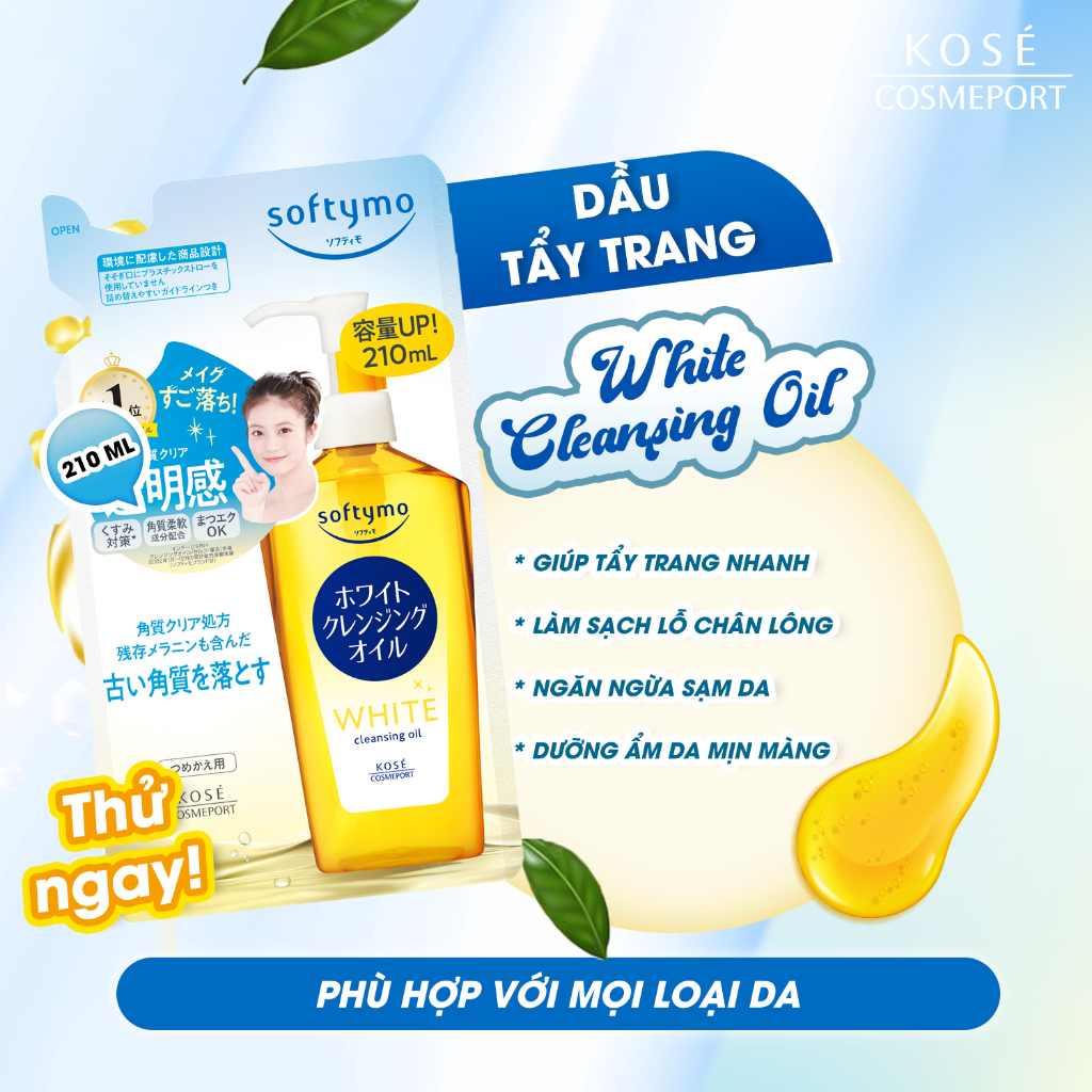 Dầu Tẩy Trang Giúp Dưỡng Sáng Da Kosé Softymo White Cleansing Oil (3 Loại Dung Tích)